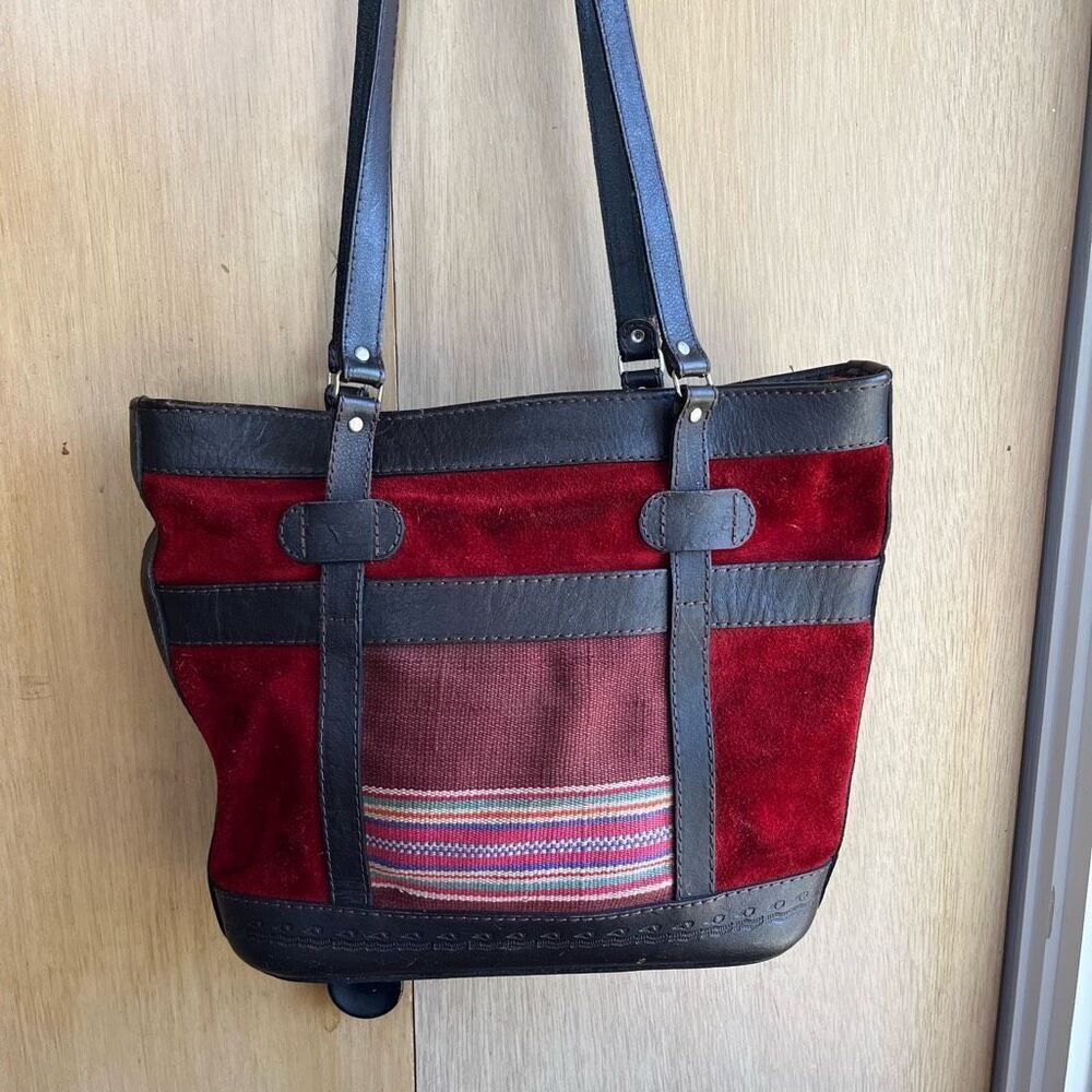 Vintage Bolivian Artisan Made Leather and Suede Tooled Retro Boho Western Should